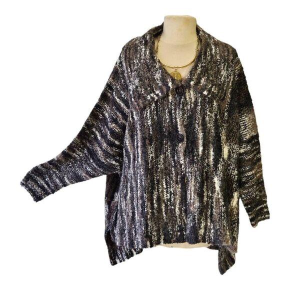 Vertigo Paris Sweaters - Vertigo Paris Dolman Sleeve Collared Cardigan Marled Charcoal Small/Medi…